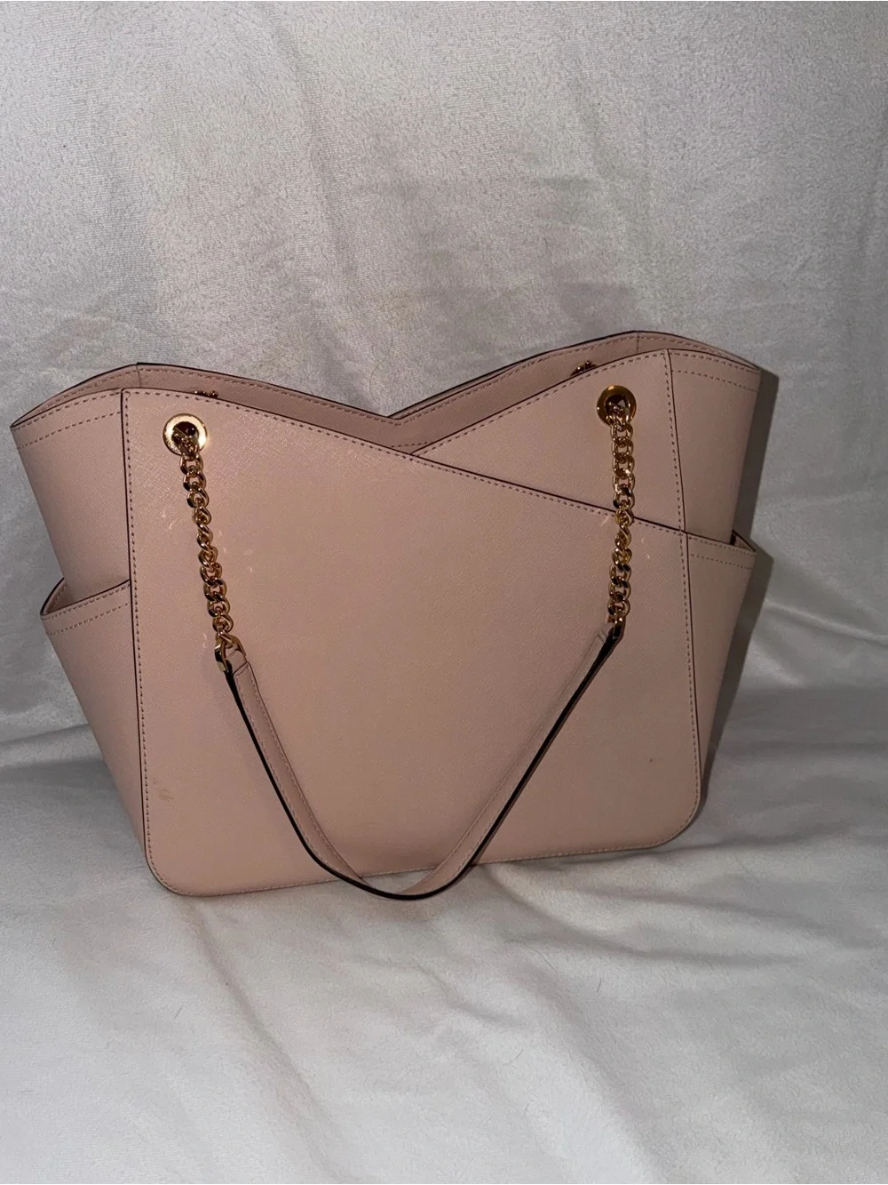 Michael Kors Jet Set Travel Soft Pink Pebbled Leather Tote w/Gold Chain Straps - Picture 3 of 5